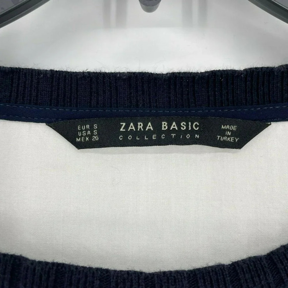 Zara Basic Blouse Womens Sz S Black White Striped Crew Neck Pullover Long Sleeve - Picture 4 of 9